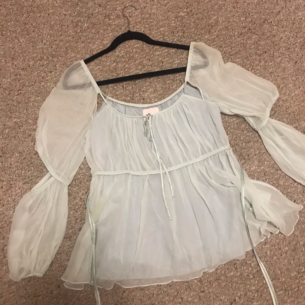 Cinq a sépt cutout drawstring silk blouse